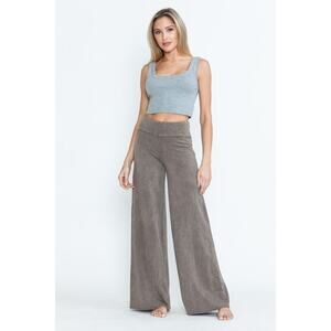 Chatoyant Plus Size Mineral Washed Wide Leg Stretch Pants Desert Taupe 1XL